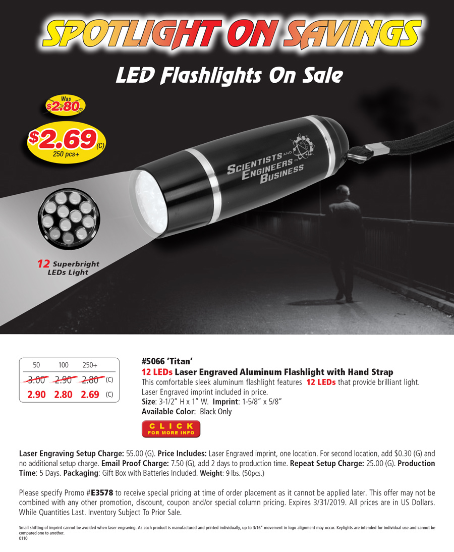 5066 12 LEDs -Titan- Laser Engraved Aluminum Flashlight with Hand Strap