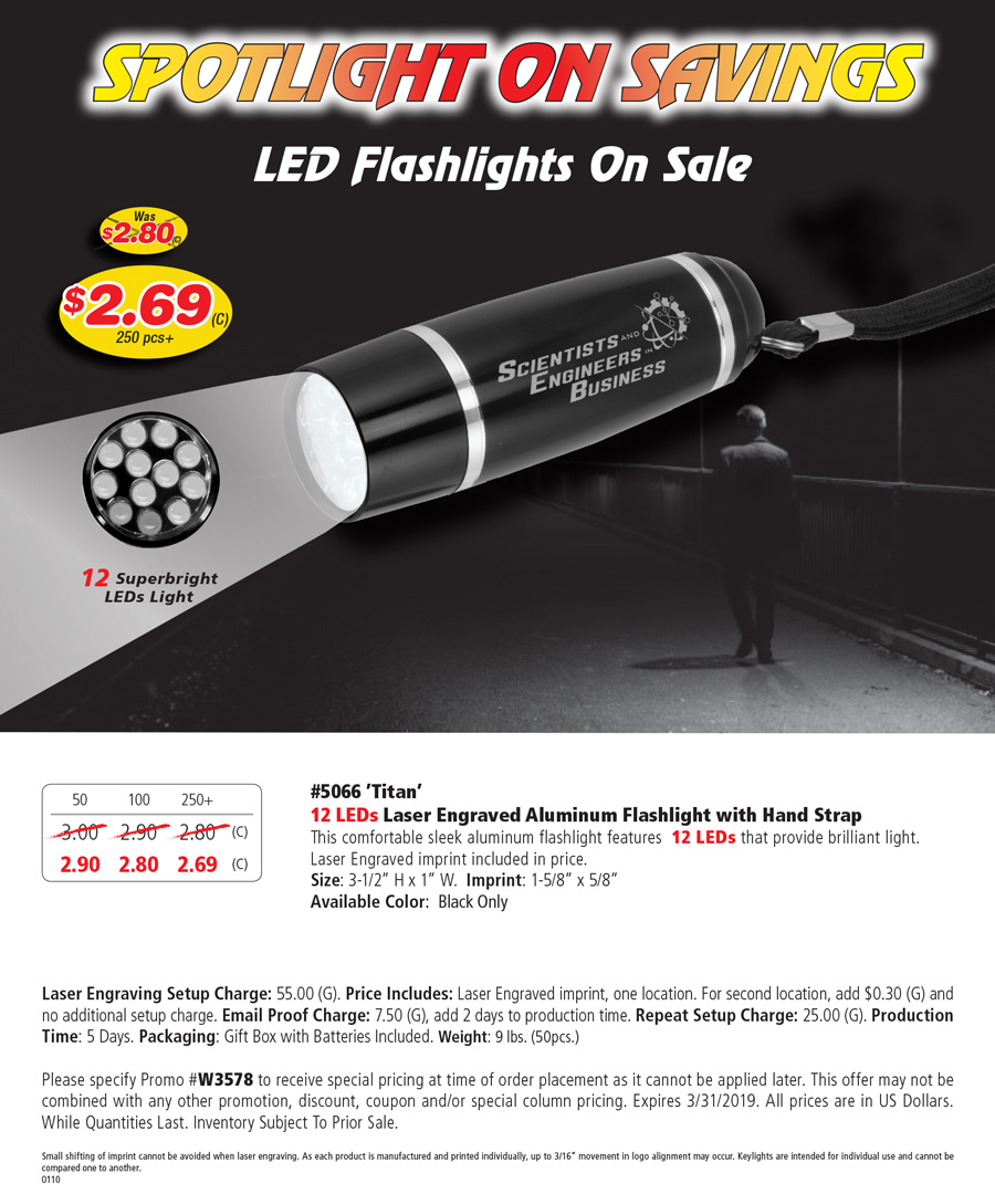 5066 12 LEDs -Titan- Laser Engraved Aluminum Flashlight with Hand Strap