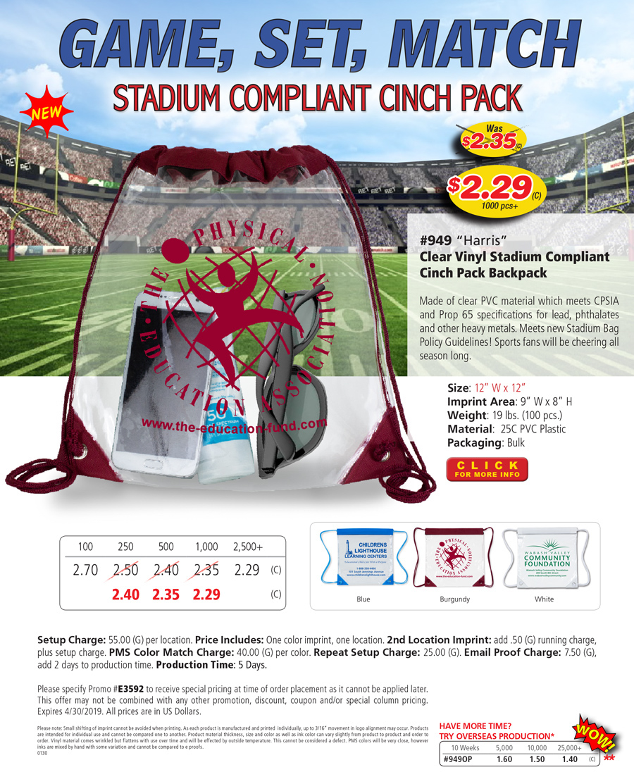 949 Clear Vinyl Stadium Compliant Cinch Pack Backpack