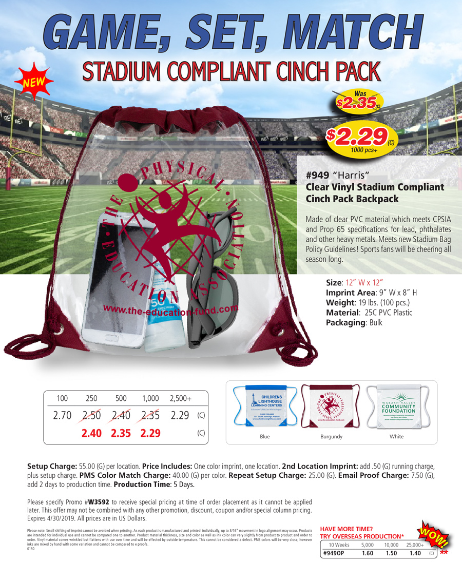 949 Clear Vinyl Stadium Compliant Cinch Pack Backpack