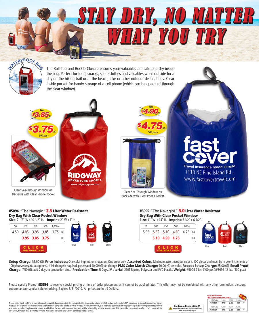 5094 5095 Water Resistant Dry Bag With Clear Pocket Window