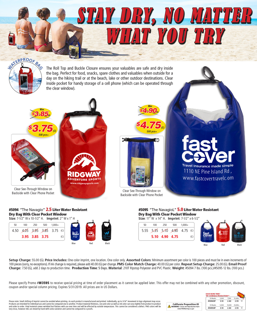 5094 5095 Water Resistant Dry Bag With Clear Pocket Window