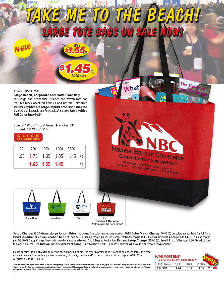 948 Large Beach, Corporate and Travel Tote Bag