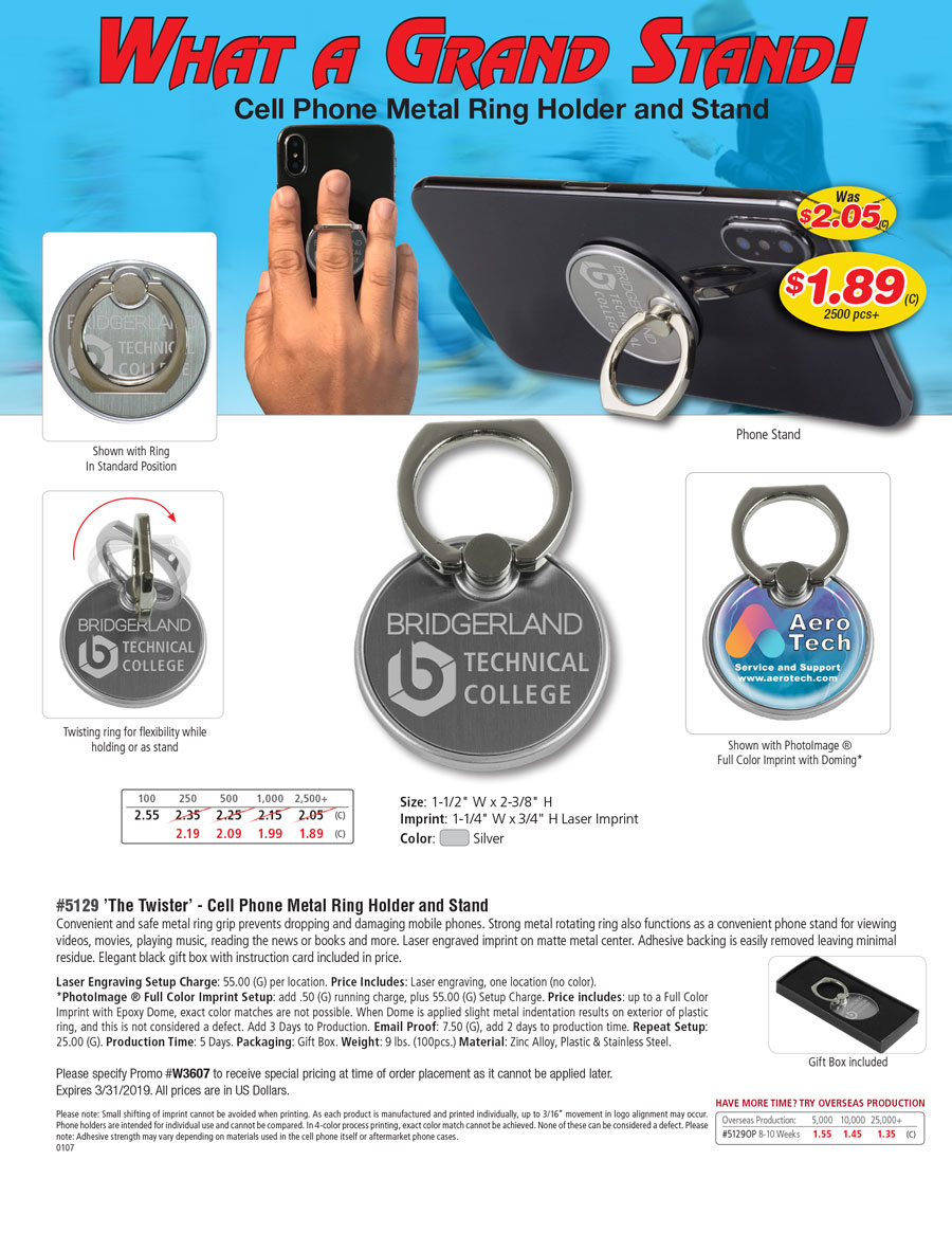 5129 The Twister - Cell Phone Metal Ring Holder and Stand