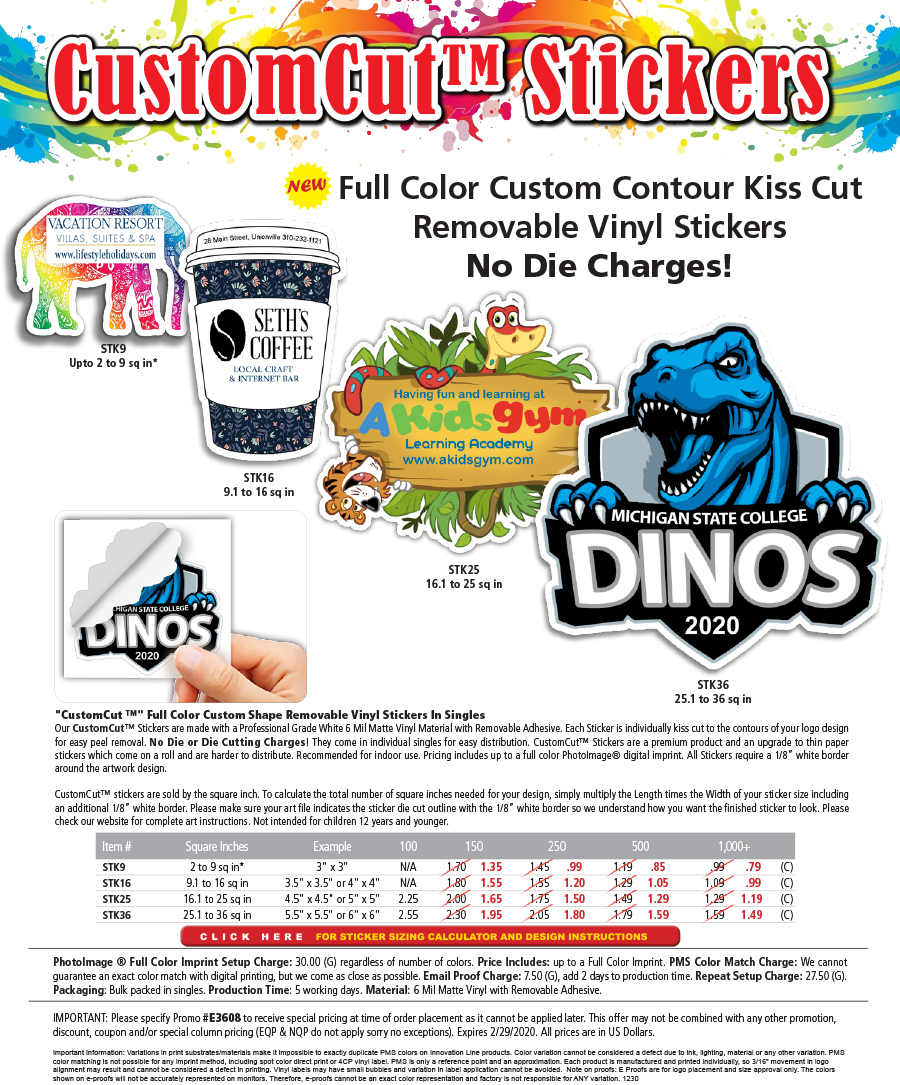 CustomCutTM Stickers Premium Full Color Custom Shape Removable Vinyl Stickers