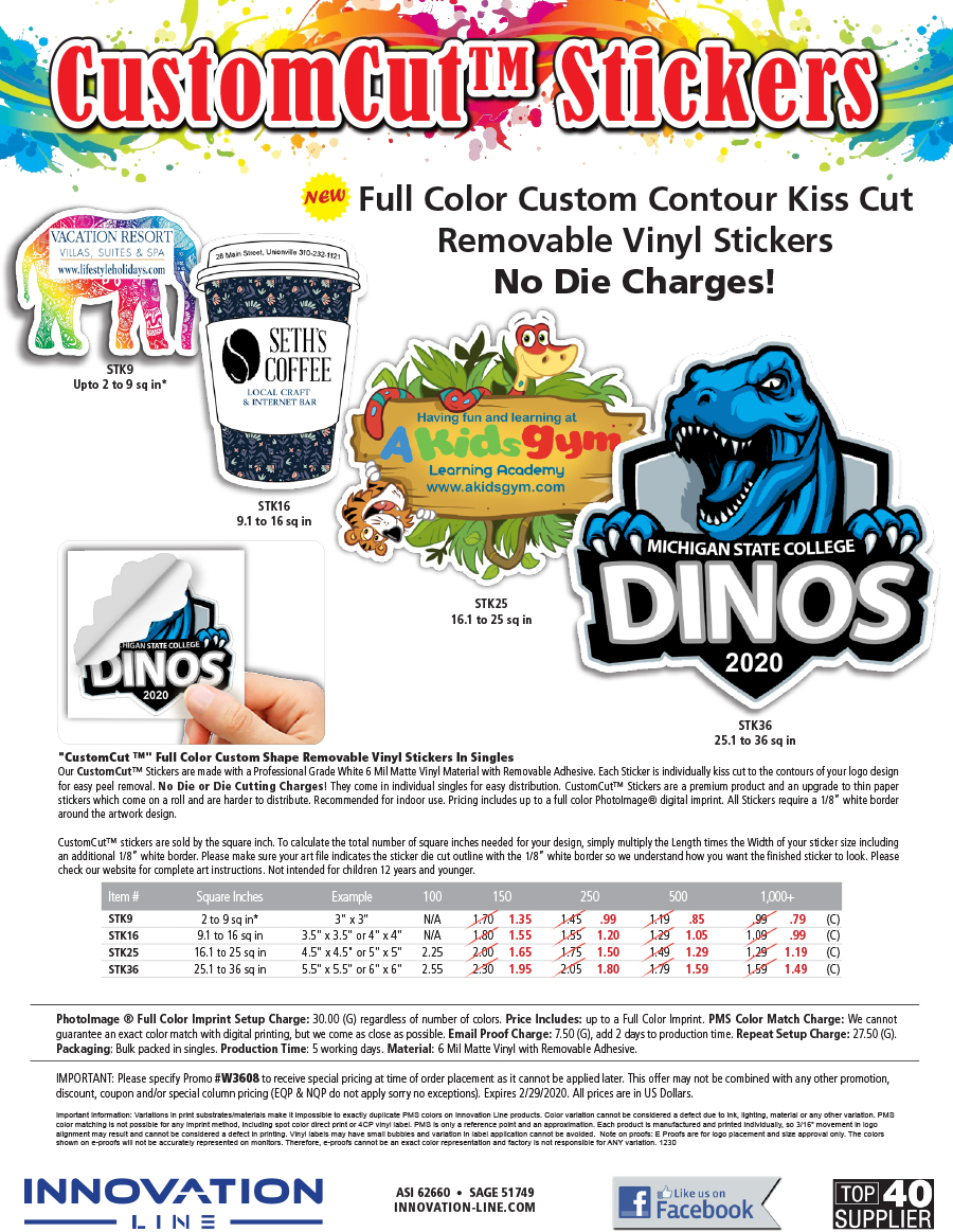 CustomCutTM Stickers Premium Full Color Custom Shape Removable Vinyl Stickers