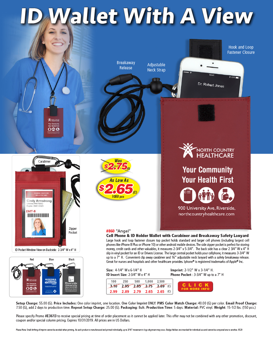 #860 ID Holder Wallet & Cell Phone Holder with Carabiner Neckstrap & Breakaway Release