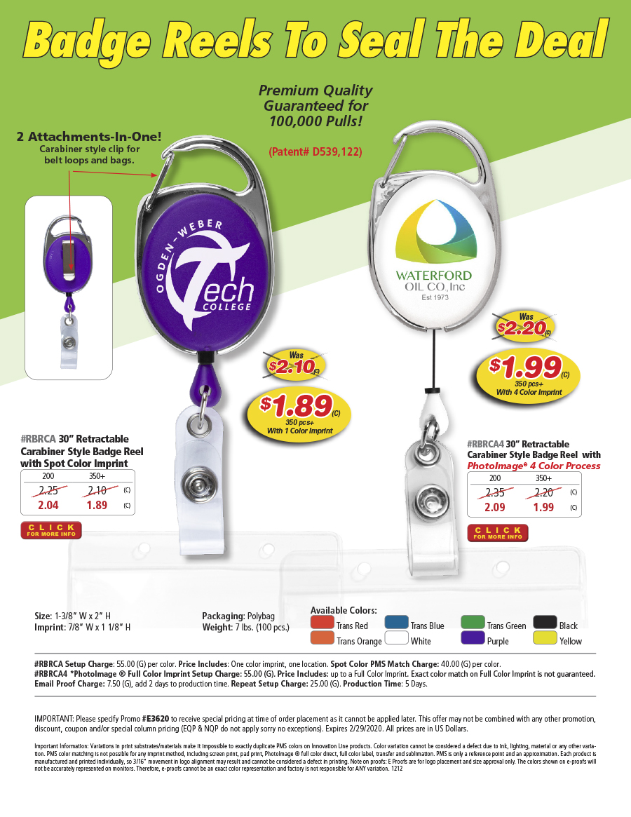 Retractable Carabiner Style Badge Reel