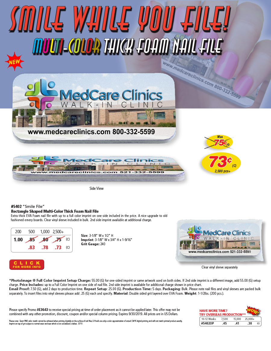 5402 Rectangle Shaped Multi-color Thick Foam Nail File