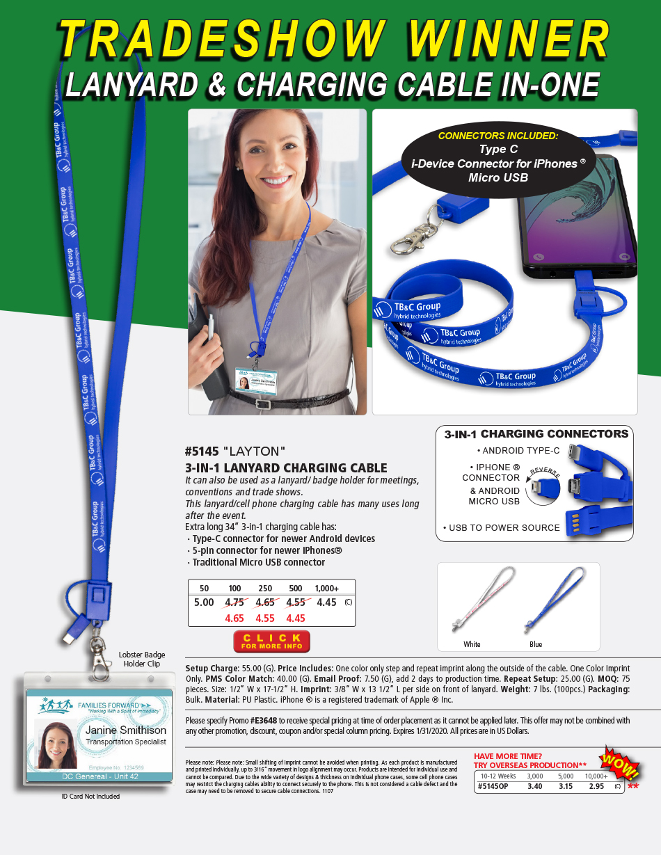 #5145 Layton 3-in-1 Lanyard Like Charging Cable