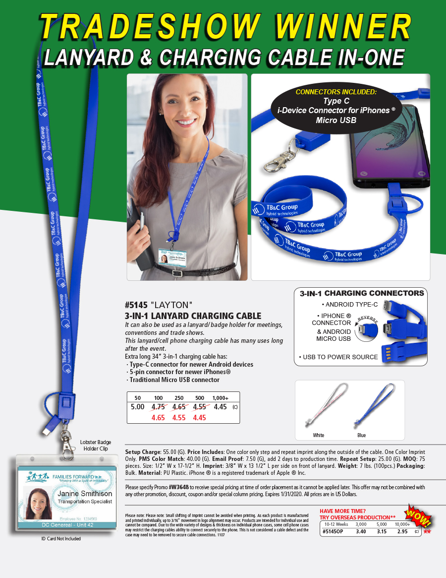 #5145 Layton 3-in-1 Lanyard Like Charging Cable