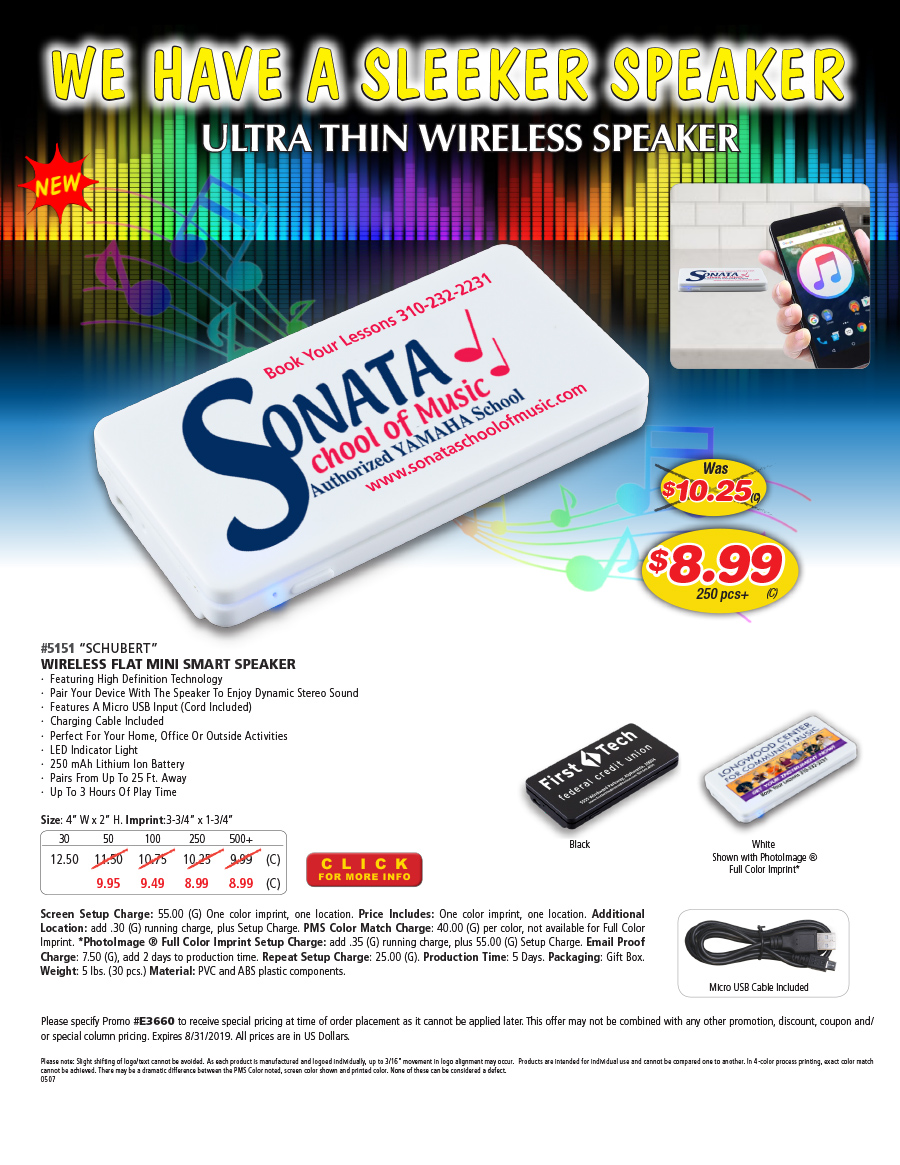 5151 Schubert - Wireless Flat Mini Smart Speaker