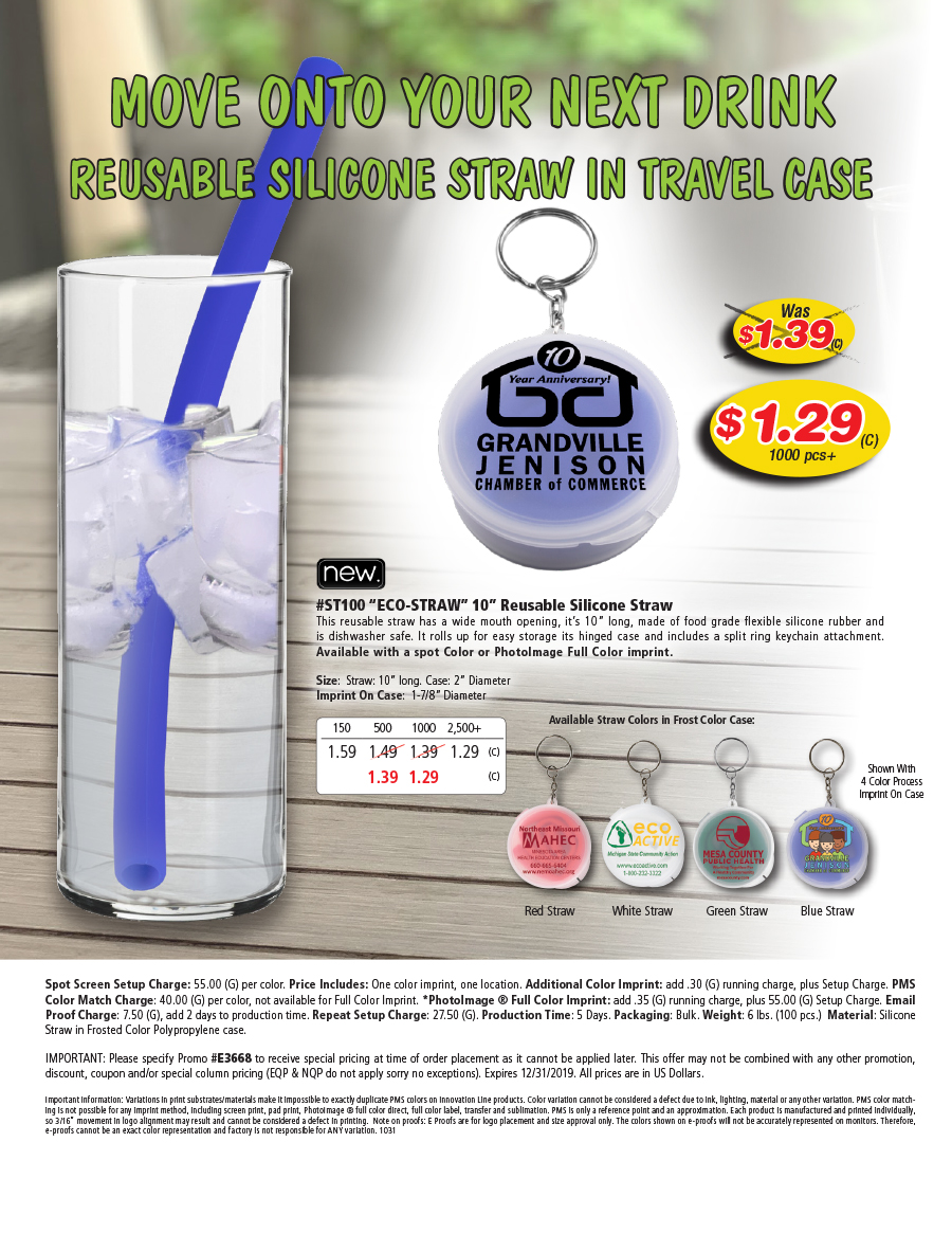 ST100 Eco-Straw - 10 inch Reusable Silicone Straw