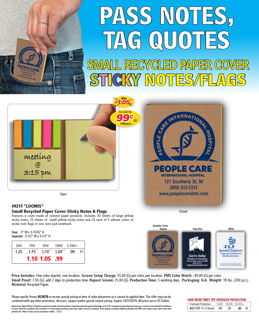 9217 -LOOMIS - Small Paper Cover Sticky Notes and Flags