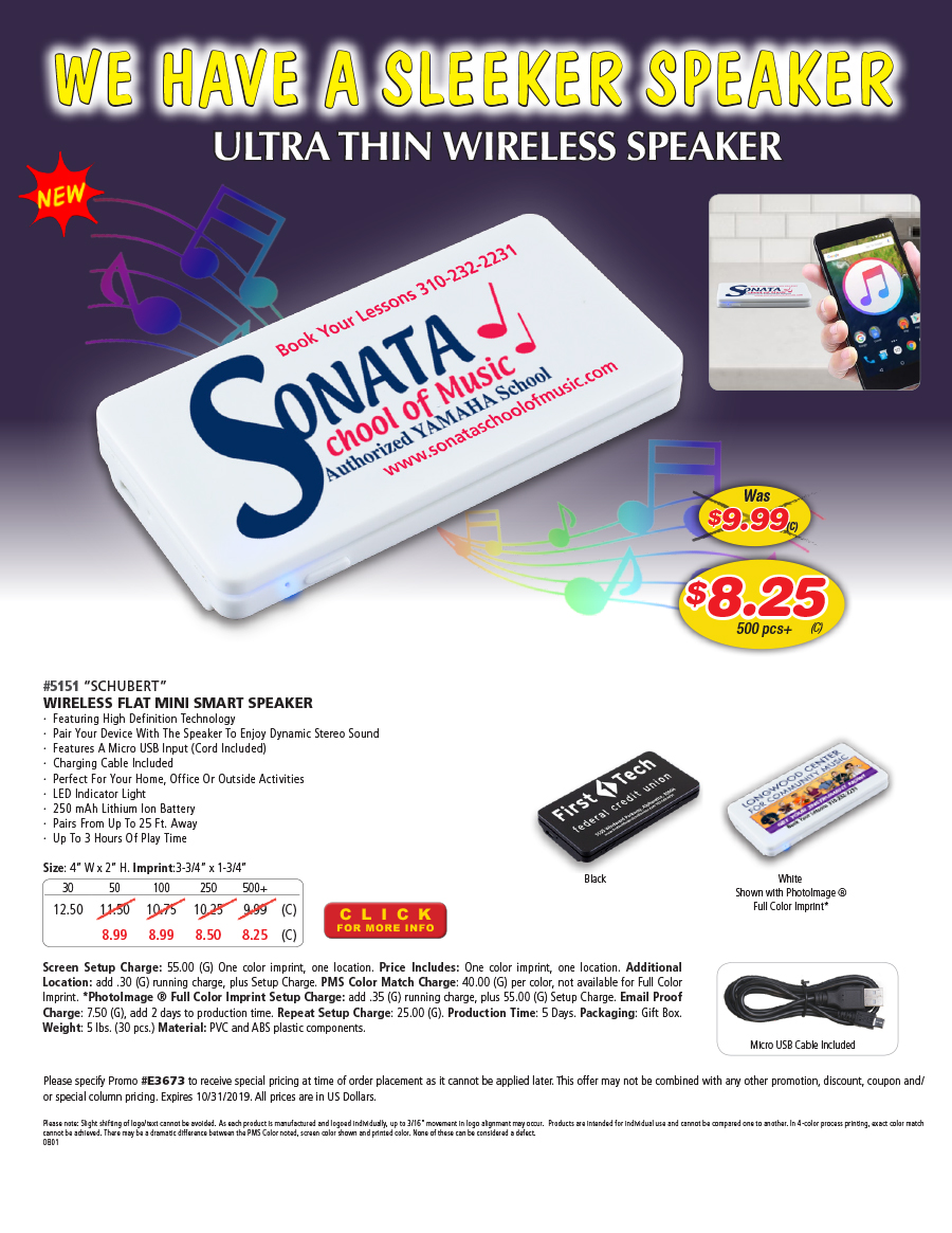 5151 Schubert - Wireless Flat Mini Smart Speaker