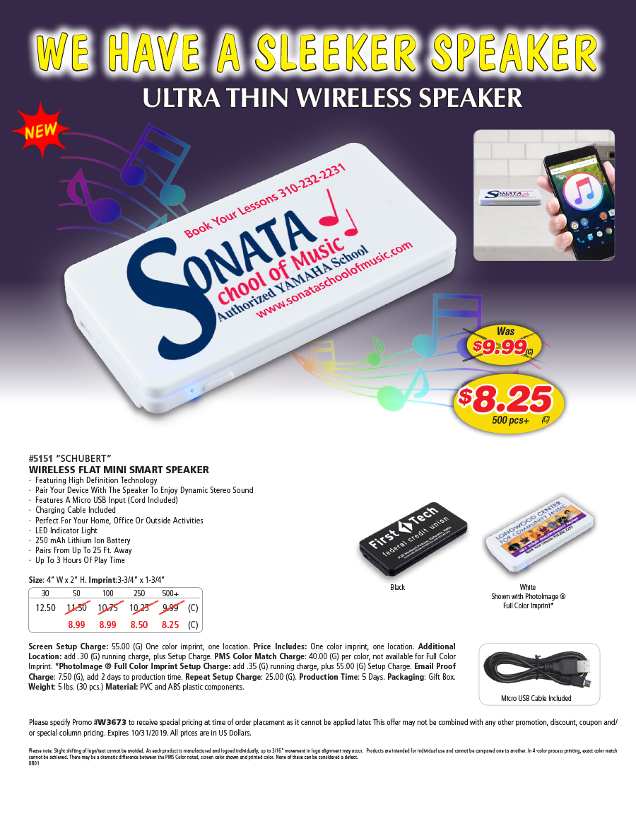 5151 Schubert - Wireless Flat Mini Smart Speaker