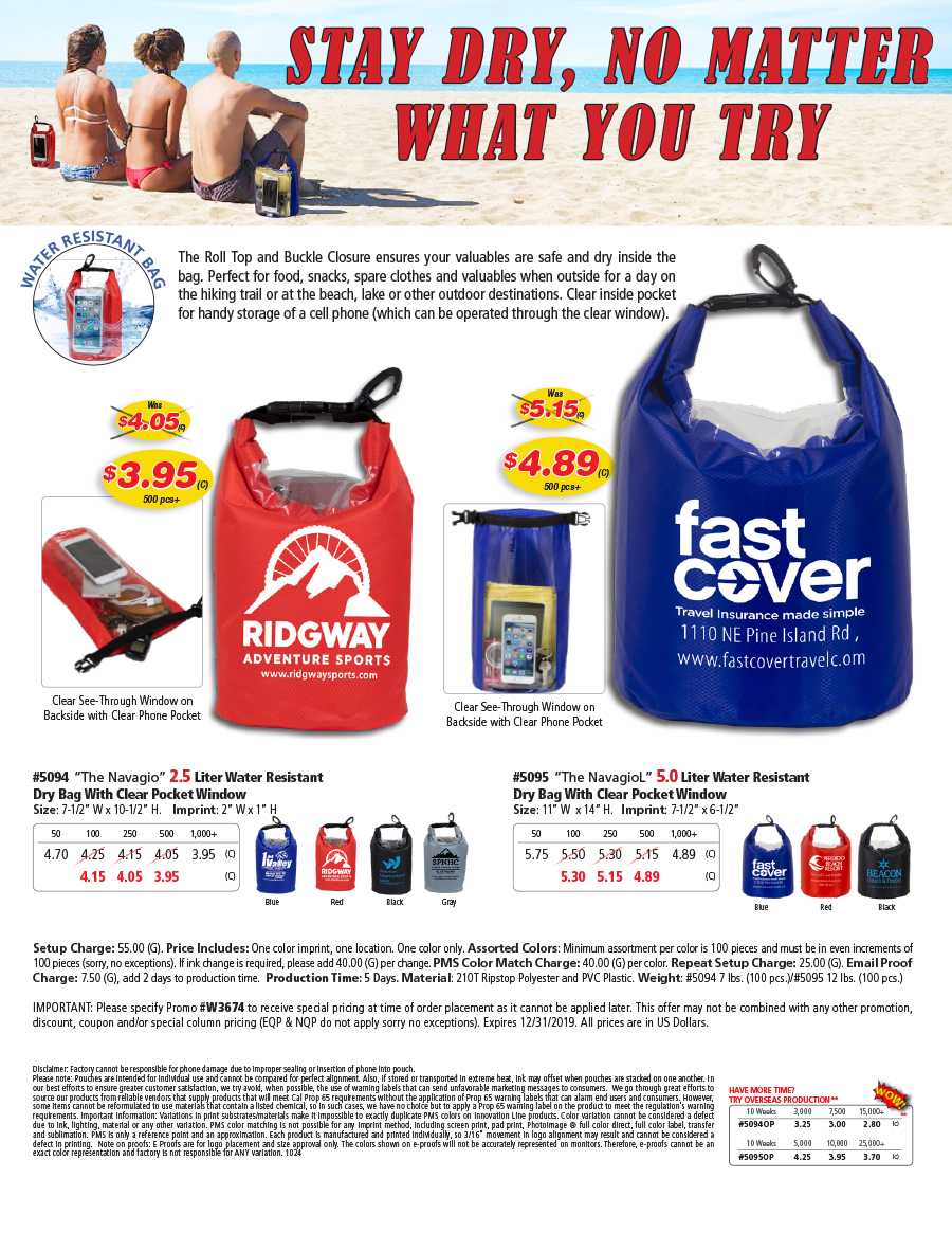 5094 5095 Water Resistant Dry Bag With Clear Pocket Window