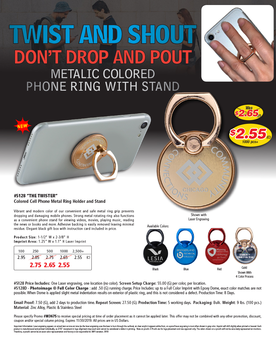 5128 Colored Cell Phone Metal Ring Holder and Stand