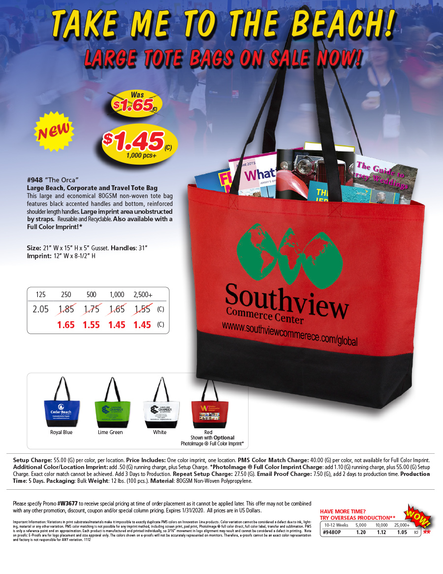 948 Large Beach, Corporate and Travel Tote Bag