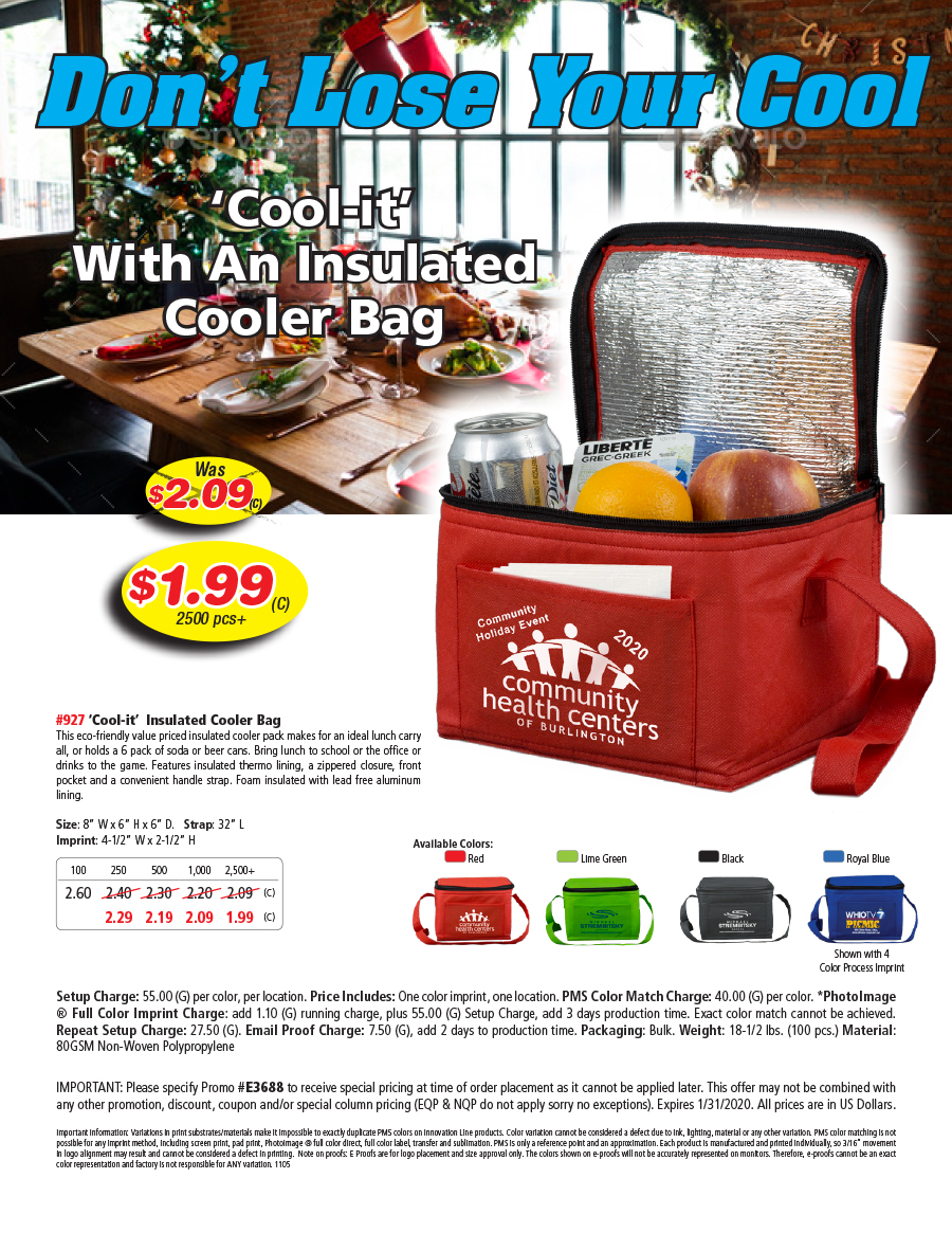 927 80GSM Non-Woven -Cool-it- Insulated Cooler Bag