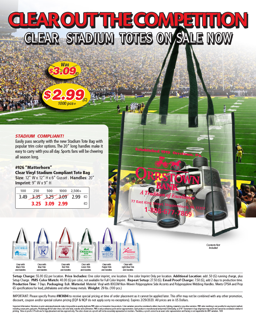 926 Clear PVC Stadium Tote Bag