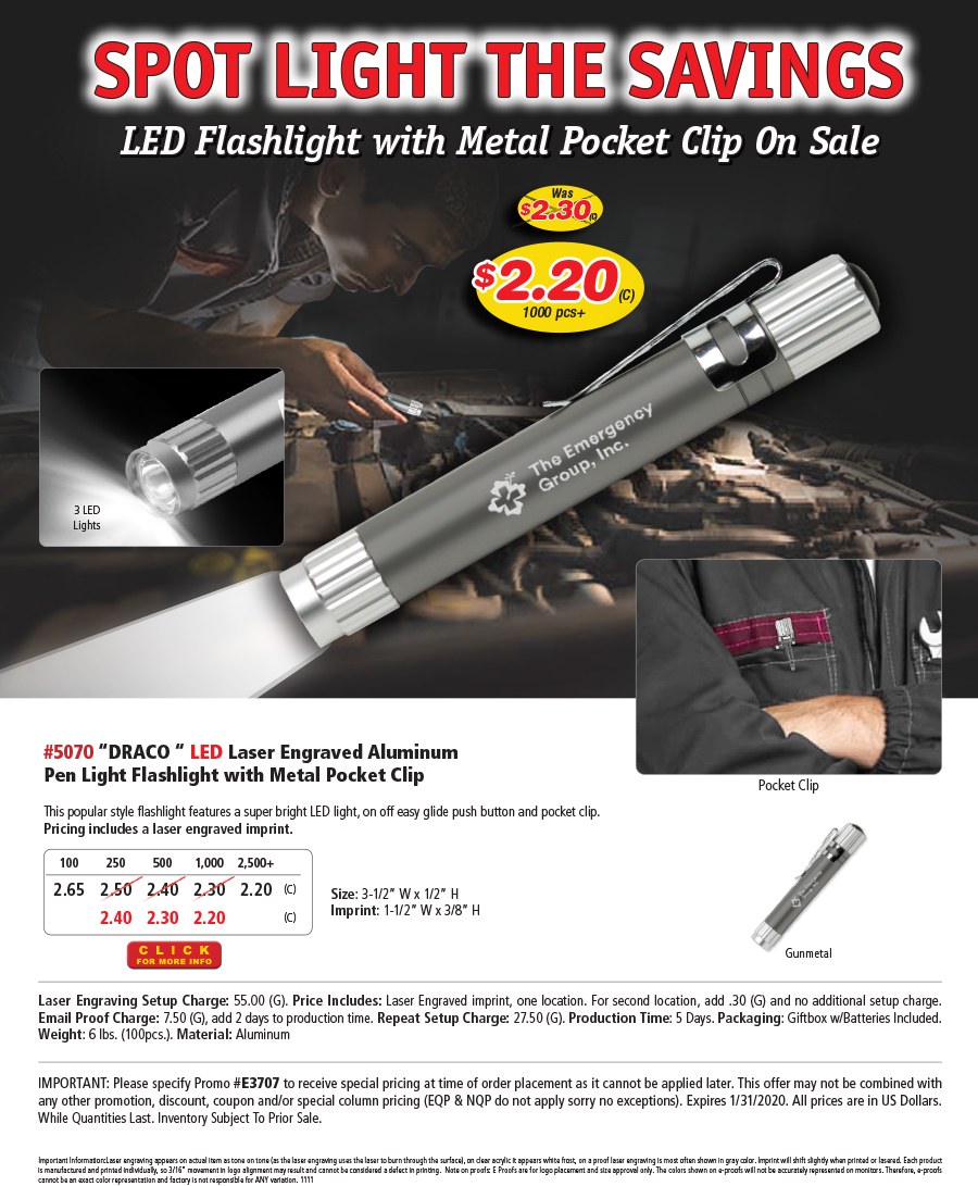 5070 Draco LED Laser Engraved Pen Light