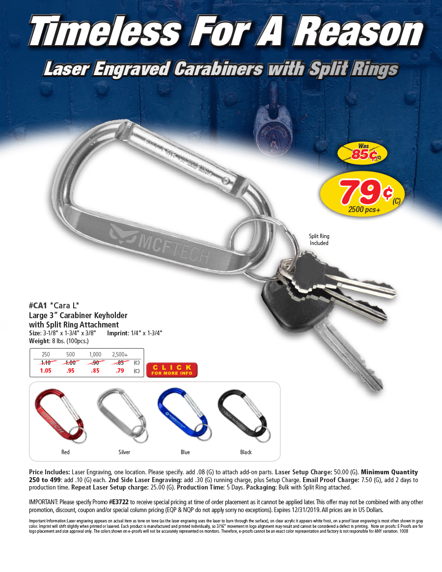 CA1 Laser Engraved Carabiners with Split Rings