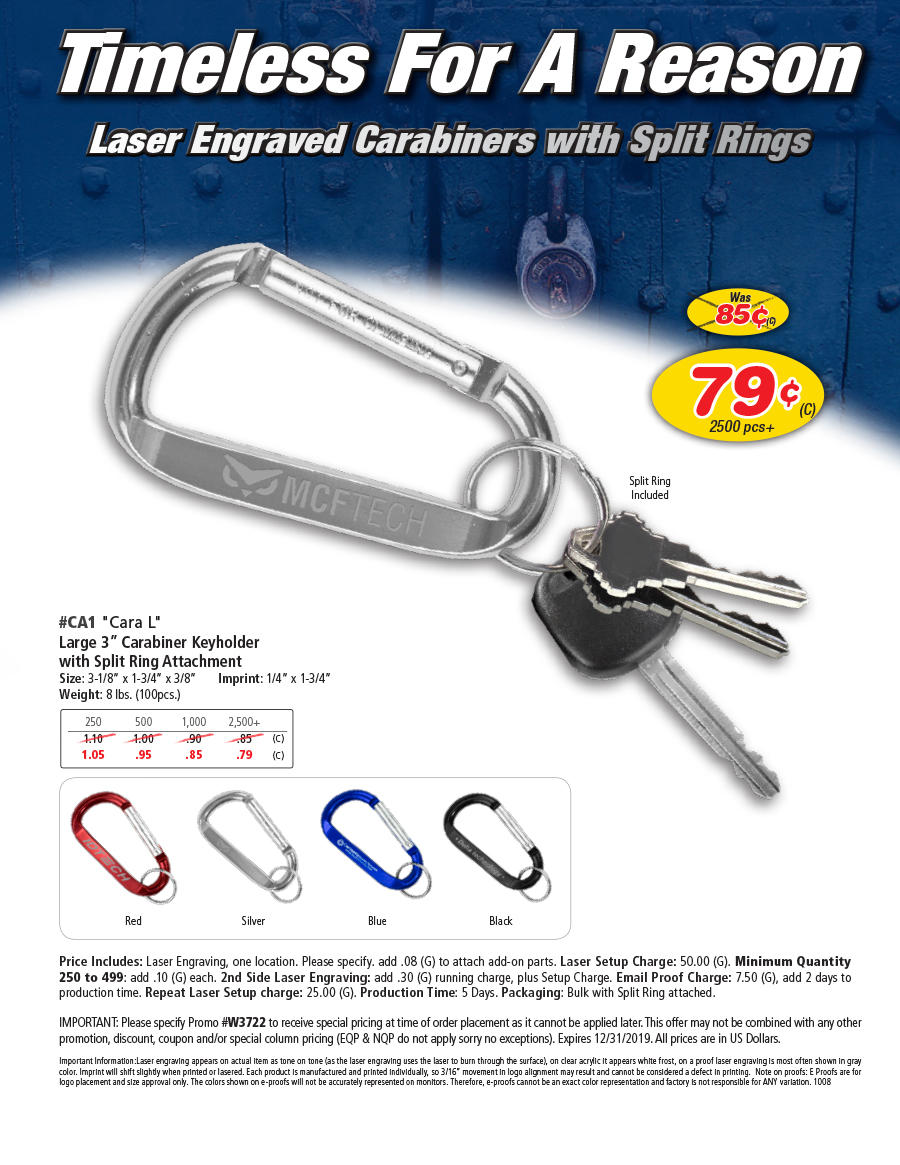 CA1 Laser Engraved Carabiners with Split Rings