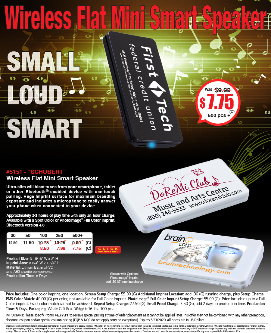 5151 Schubert - Wireless Flat Mini Smart Speaker