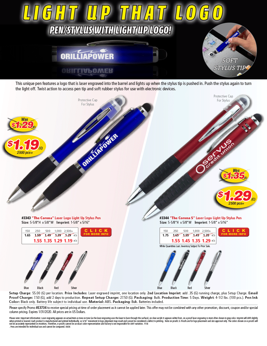 3343 The Corona - Laser Light Up Stylus Pen