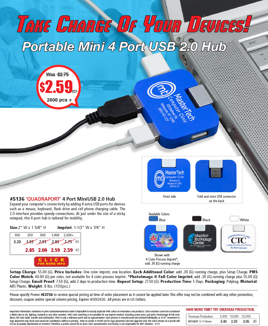 5136 Quadraport - 4 Port MiniUSB 2.0 Hub