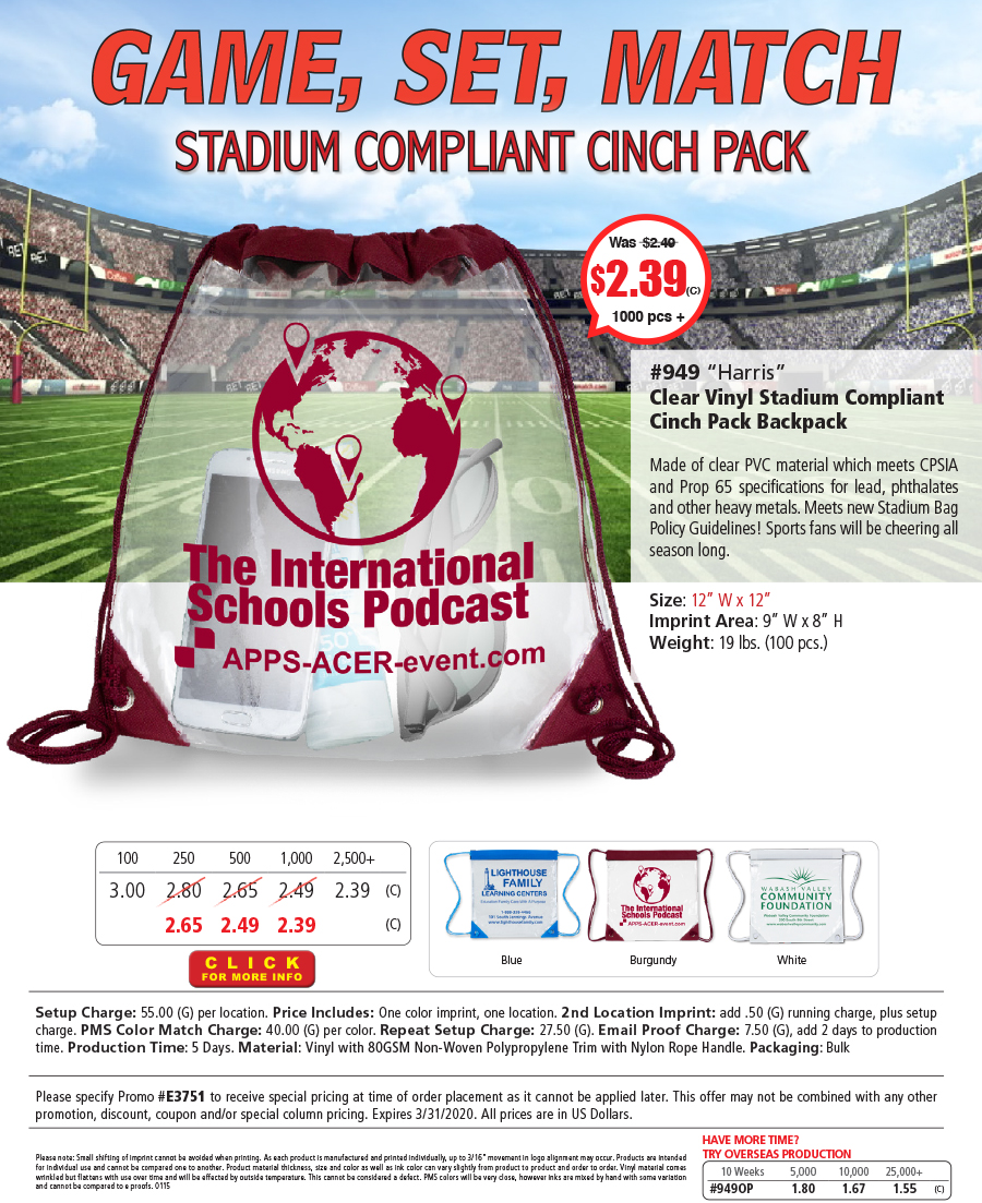 949 Clear Vinyl Stadium Compliant Cinch Pack Backpack