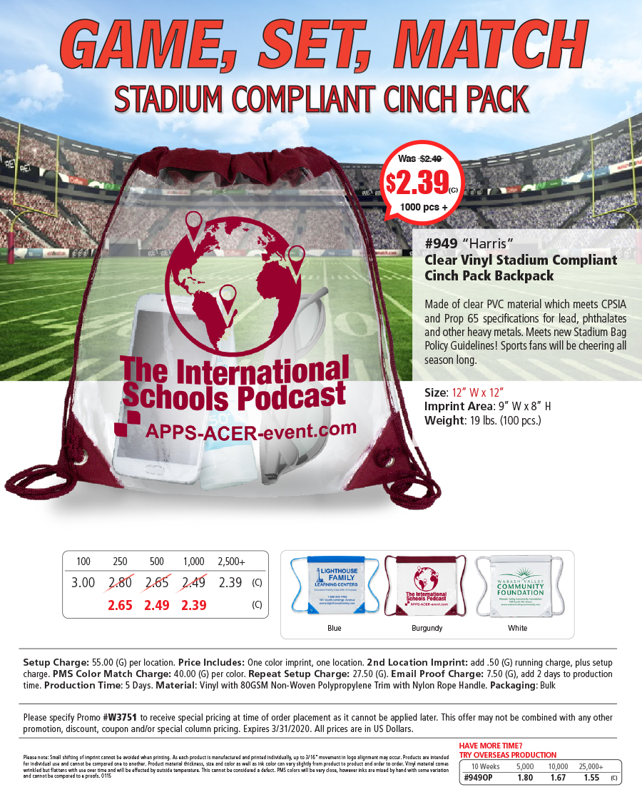 949 Clear Vinyl Stadium Compliant Cinch Pack Backpack