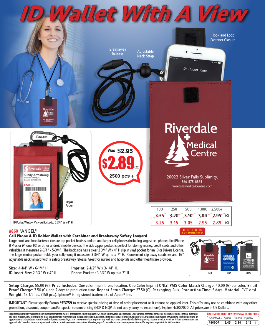 #860 ID Holder Wallet & Cell Phone Holder with Carabiner Neckstrap & Breakaway Release