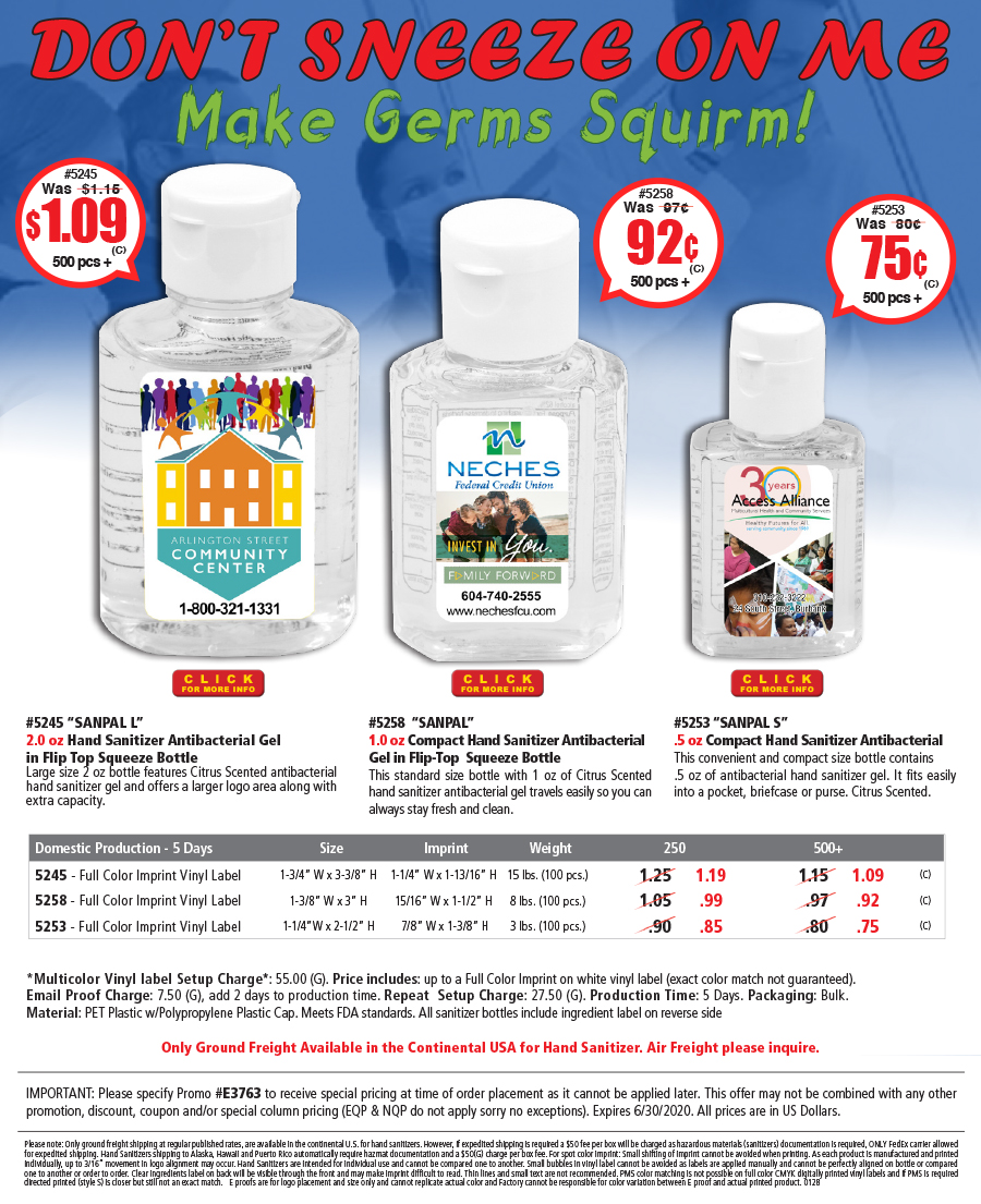 4 Color Imprint Hand Sanitizer Squeeze Bottle