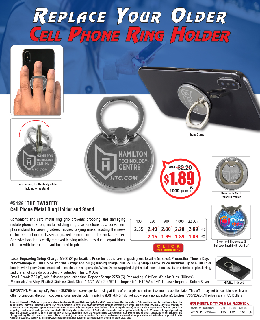 5129 The Twister - Cell Phone Metal Ring Holder and Stand