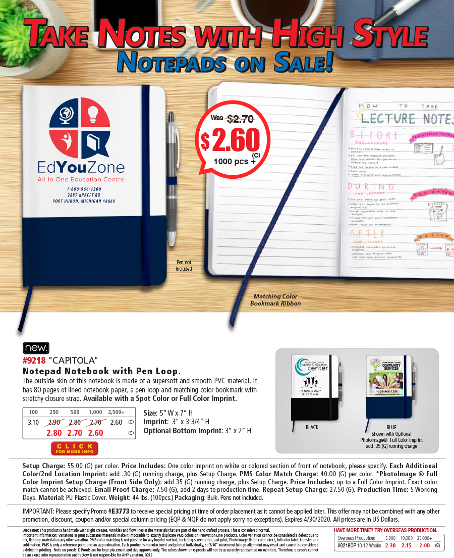 9218 Capitola - Notepad Notebook with Pen Loop