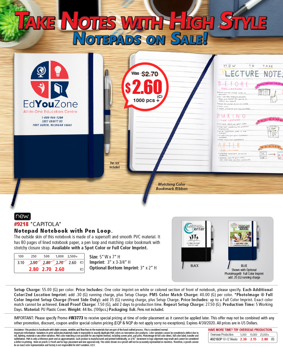 9218 Capitola - Notepad Notebook with Pen Loop