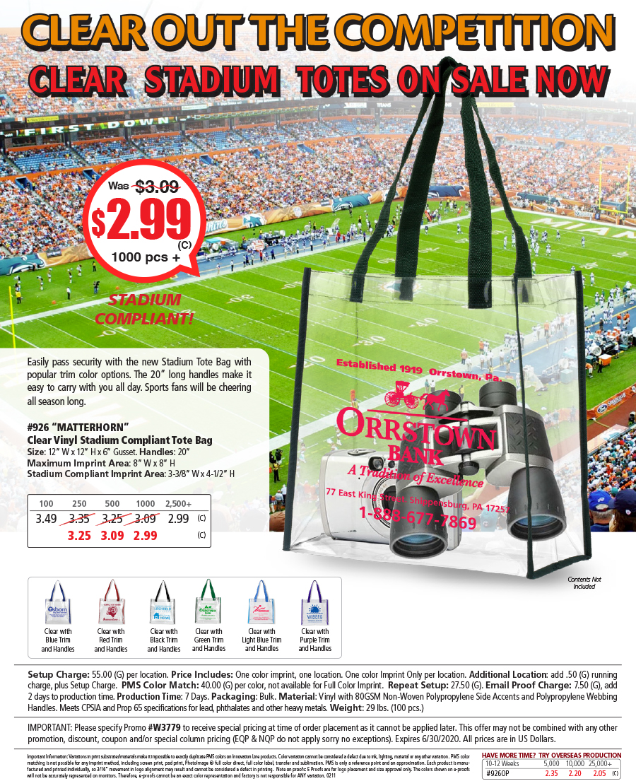 926 Clear PVC Stadium Tote Bag