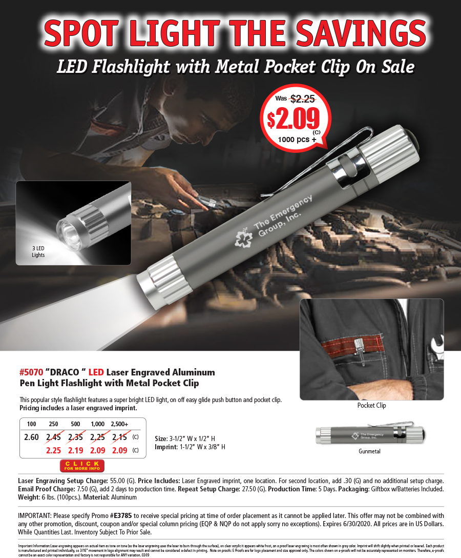 5070 Draco LED Laser Engraved Pen Light