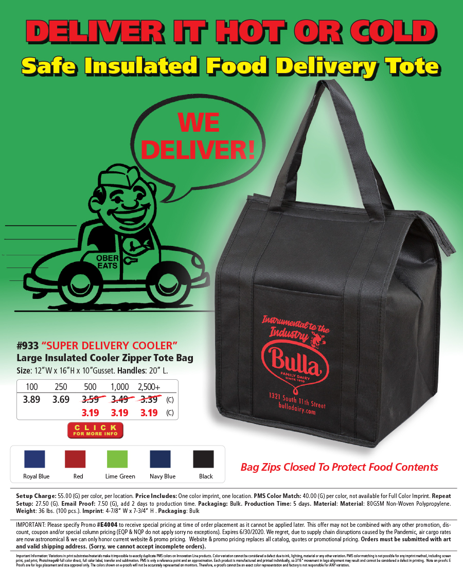 933 80GSM Non-Woven Large Zippered  Insulated Tote Bag