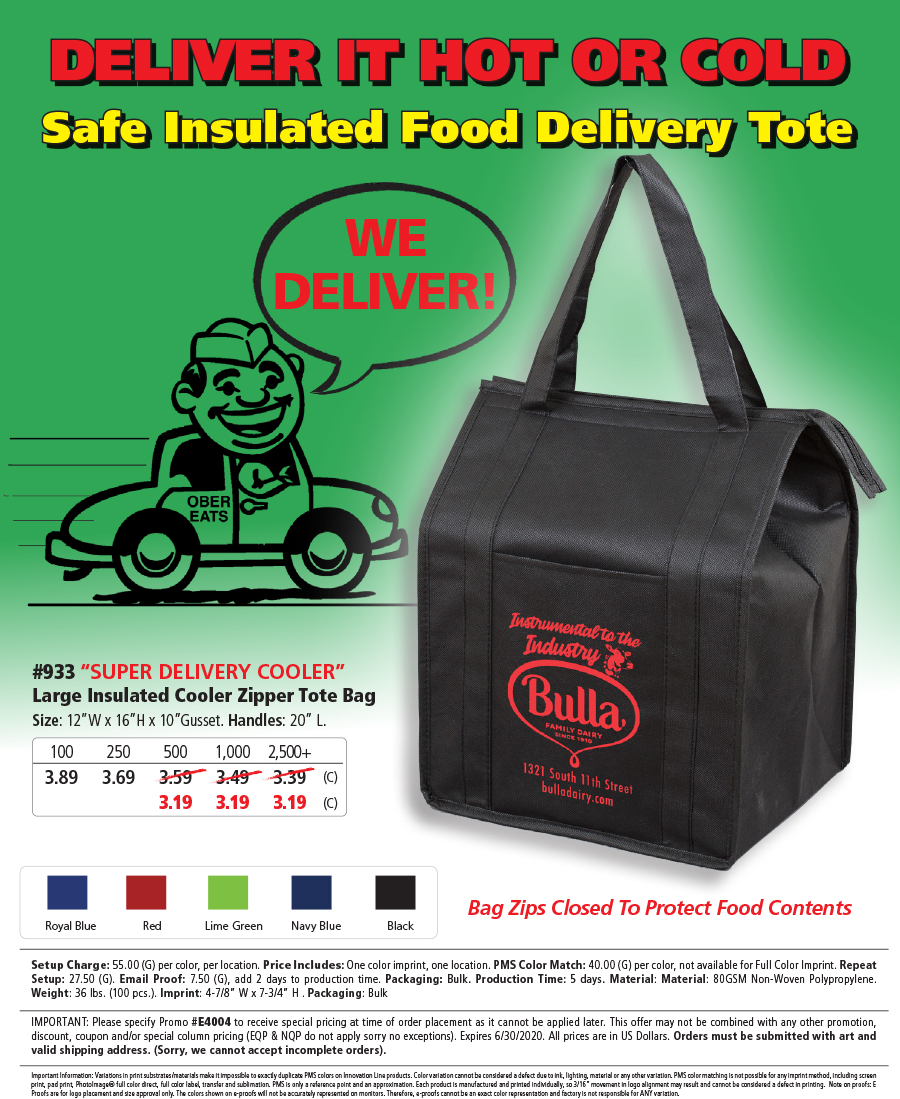 933 80GSM Non-Woven Large Zippered  Insulated Tote Bag