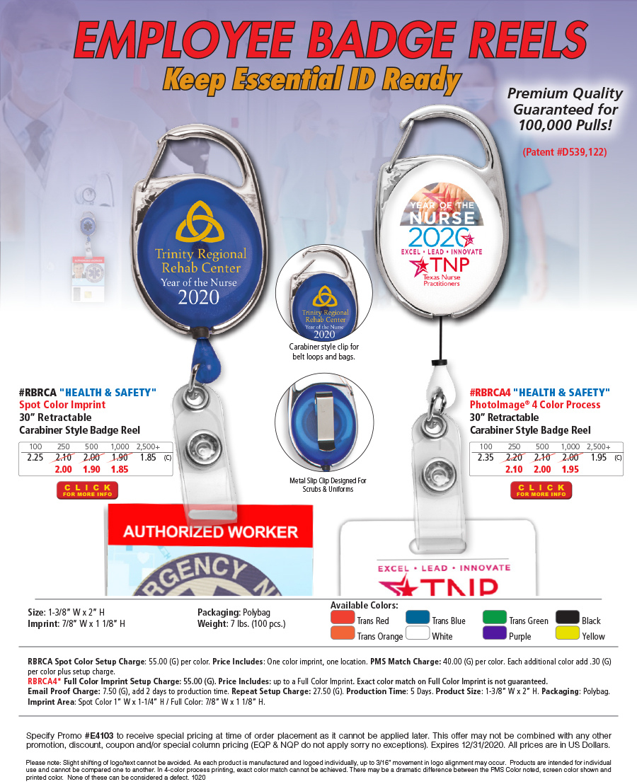 Retractable Carabiner Style Badge Reel