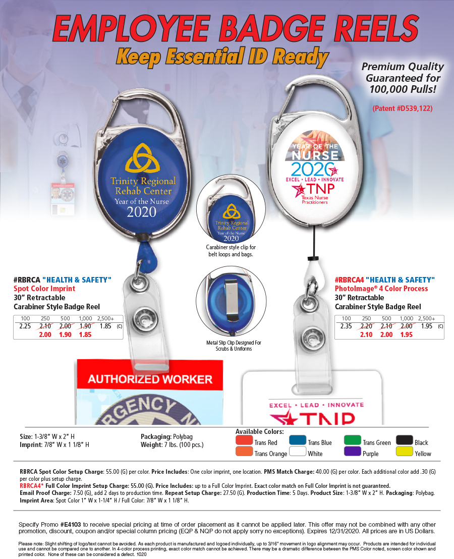 Retractable Carabiner Style Badge Reel