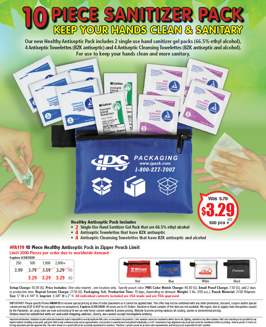 FA119 10 Piece Healthy Antiseptic Pack in Zipper Pouch