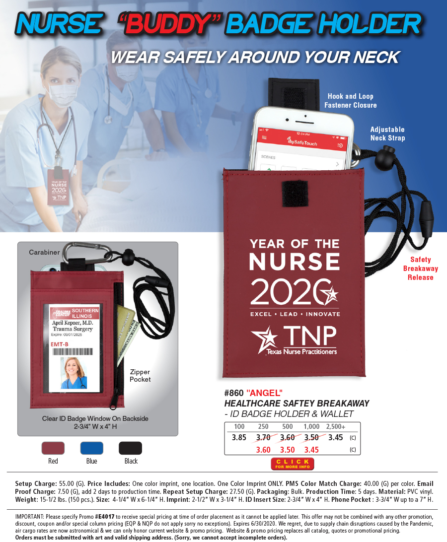 #860 ID Holder Wallet & Cell Phone Holder with Carabiner Neckstrap & Breakaway Release