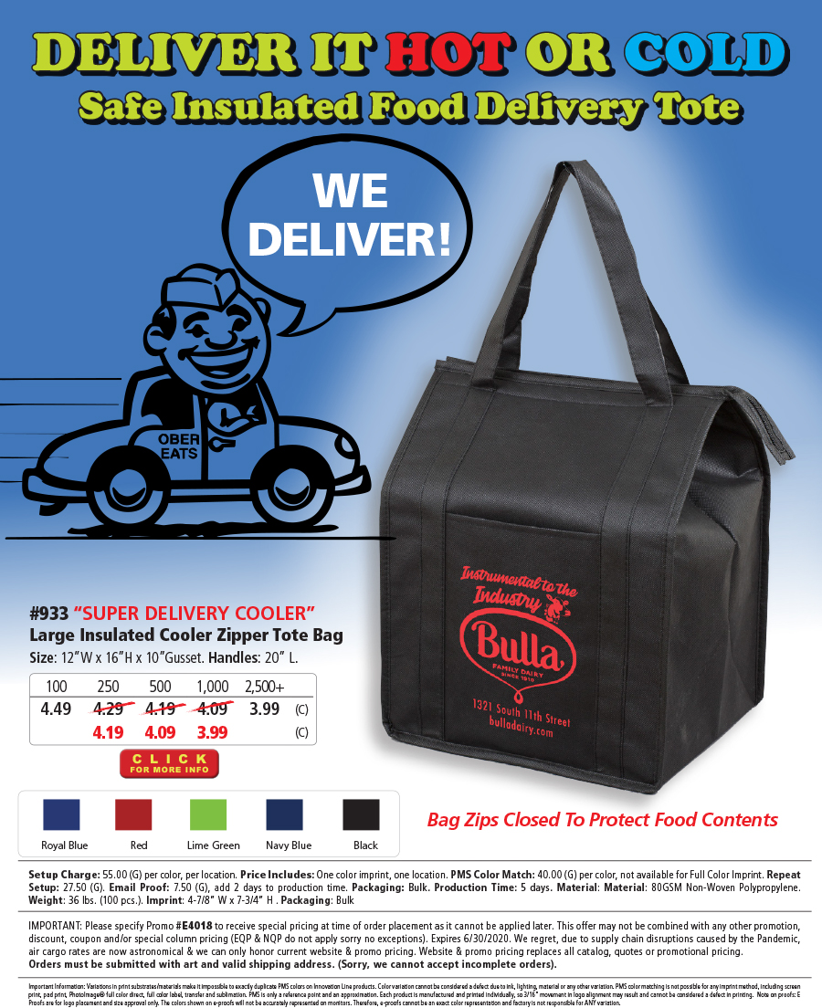 933 80GSM Non-Woven Large Zippered  Insulated Tote Bag