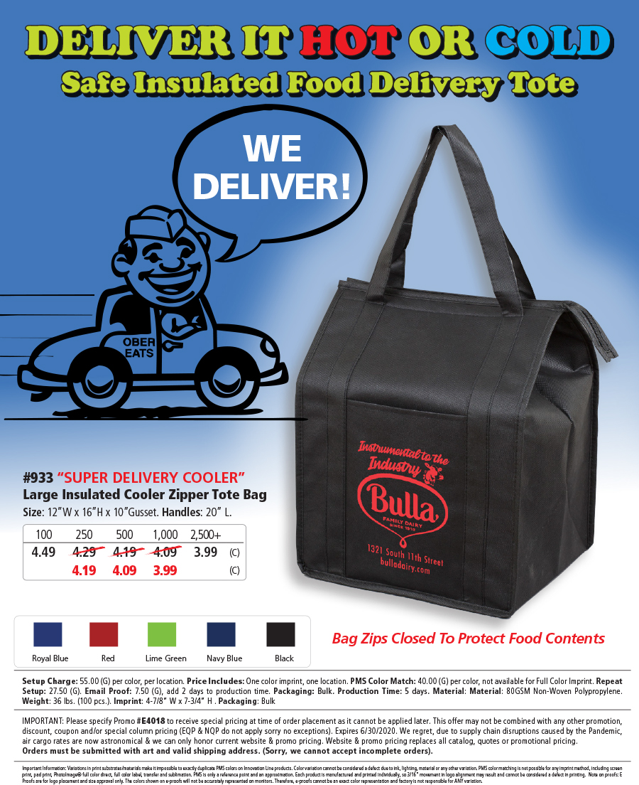 933 80GSM Non-Woven Large Zippered  Insulated Tote Bag