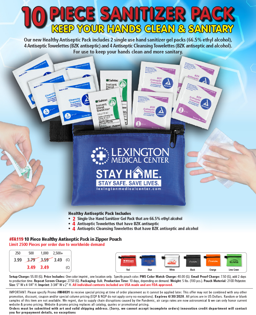 FA119 10 Piece Healthy Antiseptic Pack in Zipper Pouch