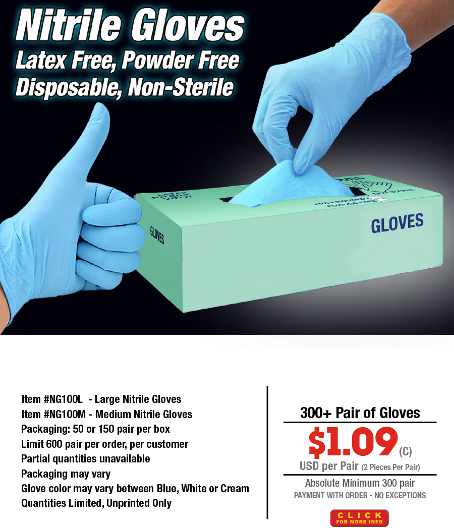 #NG100L Blue Nitrile Gloves Large